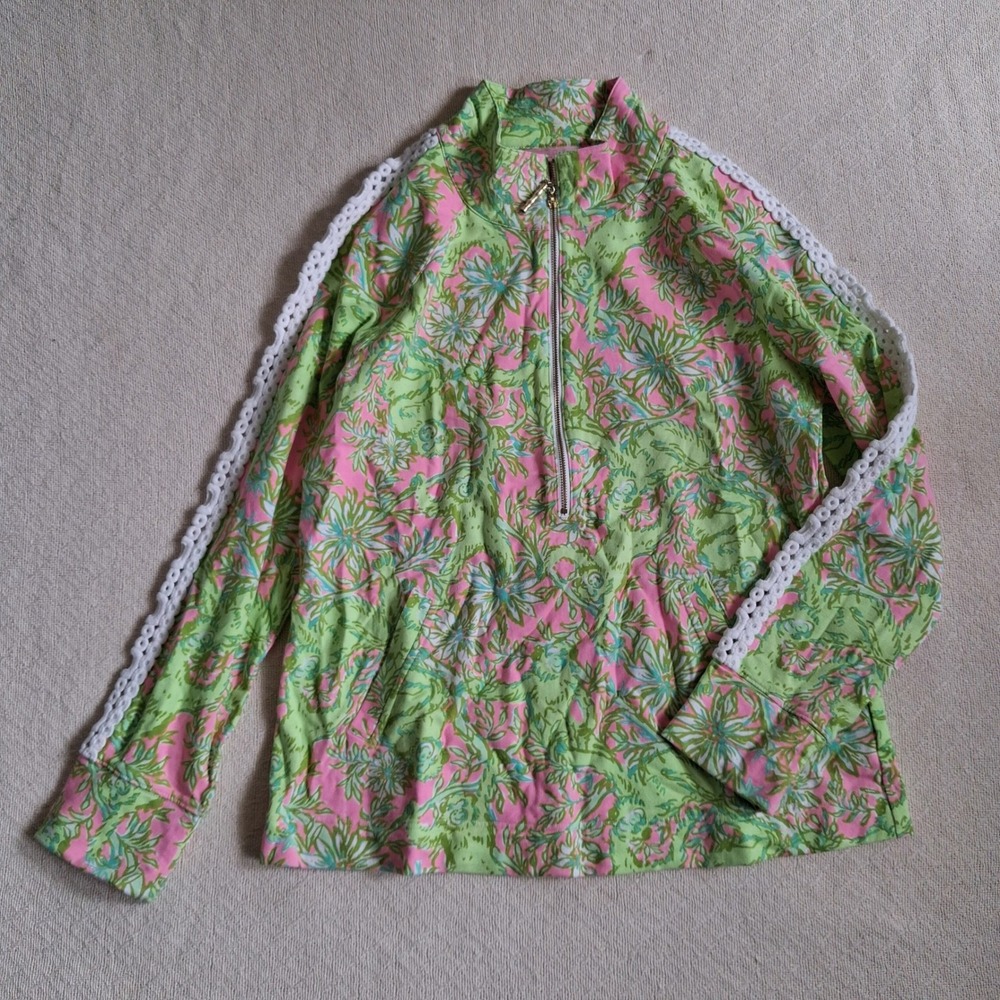 lilly pulitzer chimply chic popover large nwot lace sleeve half zip resortwear